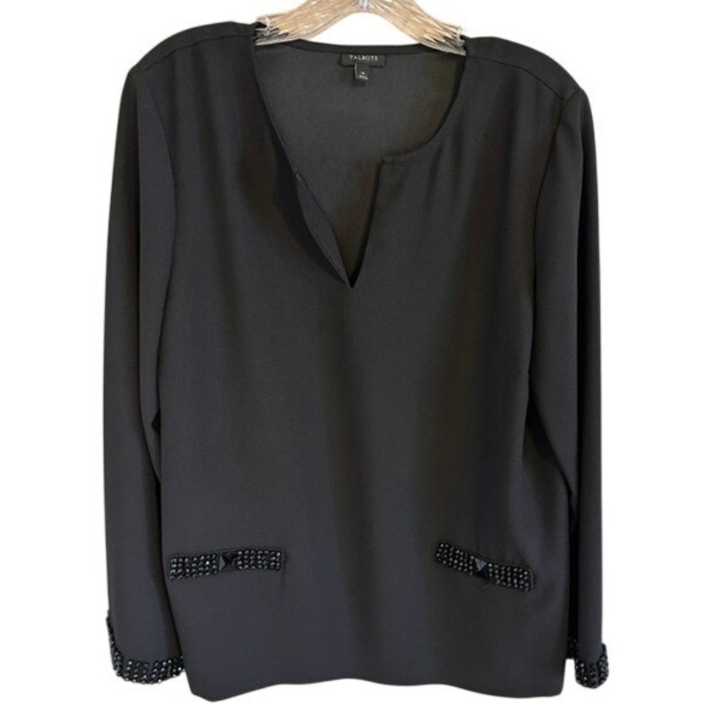 Talbots‎ Women's Black Beaded Sequin Long Sleeve Tunic Blouse Dressy Career 14